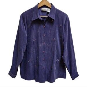 Napa Valley Shirt Shacket L Purple Faux Suede Floral Sequins Embroidered Button